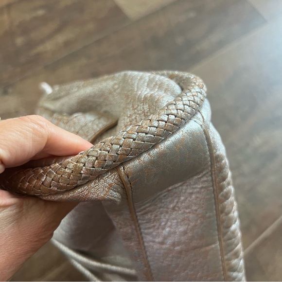 Cole Haan Metallic Beige Leather Pleated Hobo Purse Tassel - Picture 7 of 16